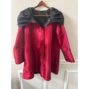 Mycra Pac Donatella Reversible Rain Jacket Red Black Pleated Hood Travel Coat